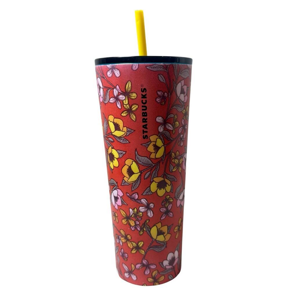 Starbucks Red Poppy Flower Venti 24oz Tumbler Stainless Steel Boho Floral